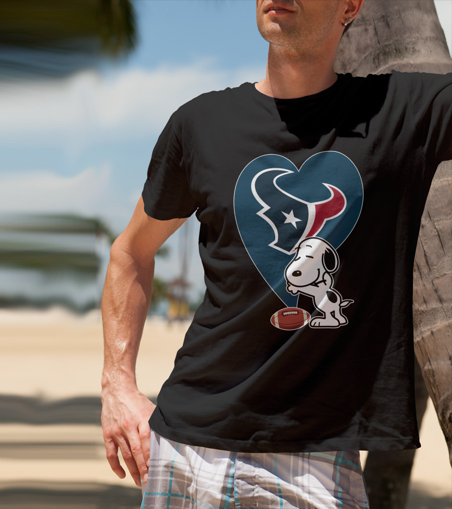 Houston Texans Snoopy Heart Hug Football T-Shirt