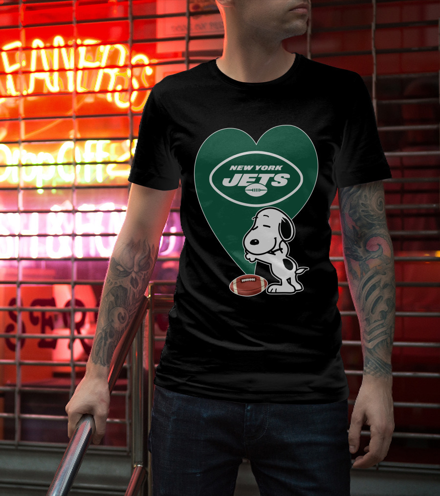 New York Jets Football Heart Snoopy Hug T-Shirt