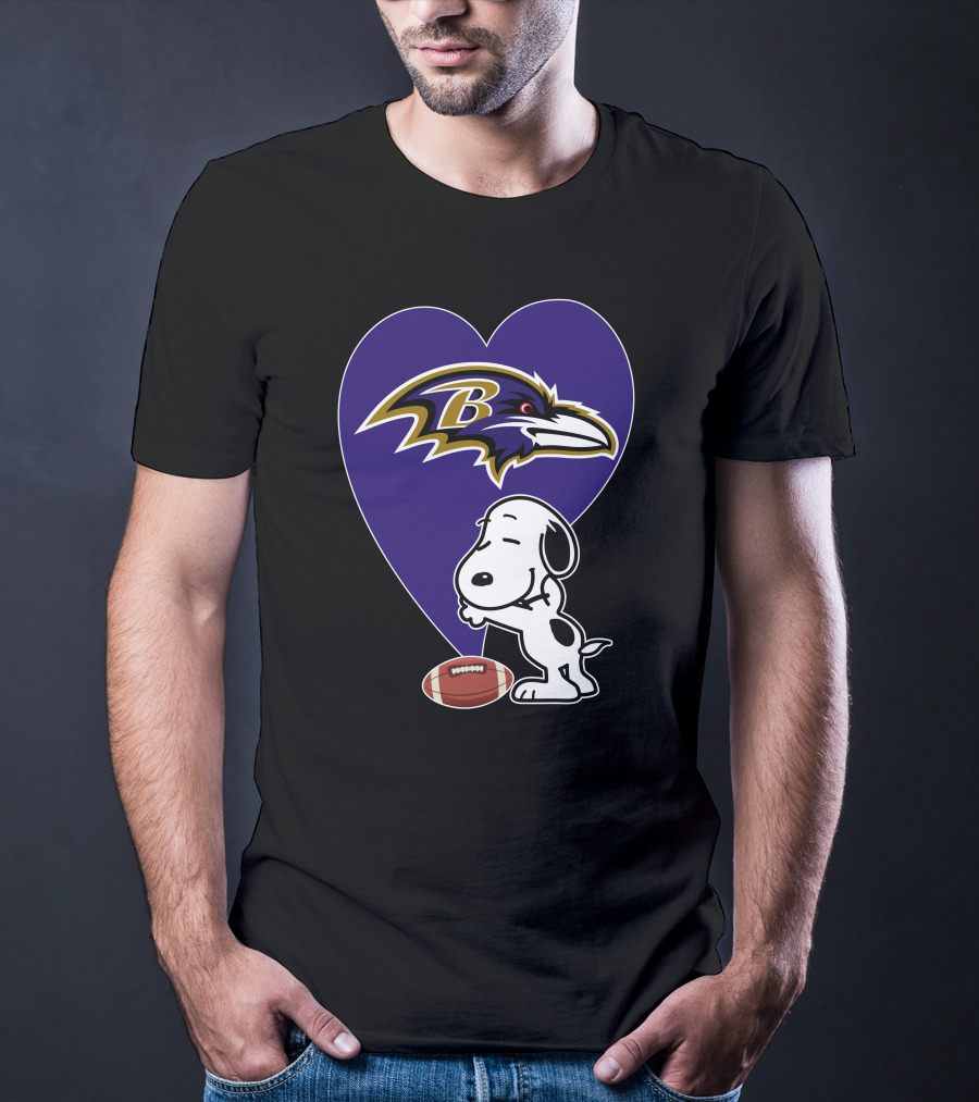 Baltimore Ravens Snoopy Heart Football Hug T-Shirt