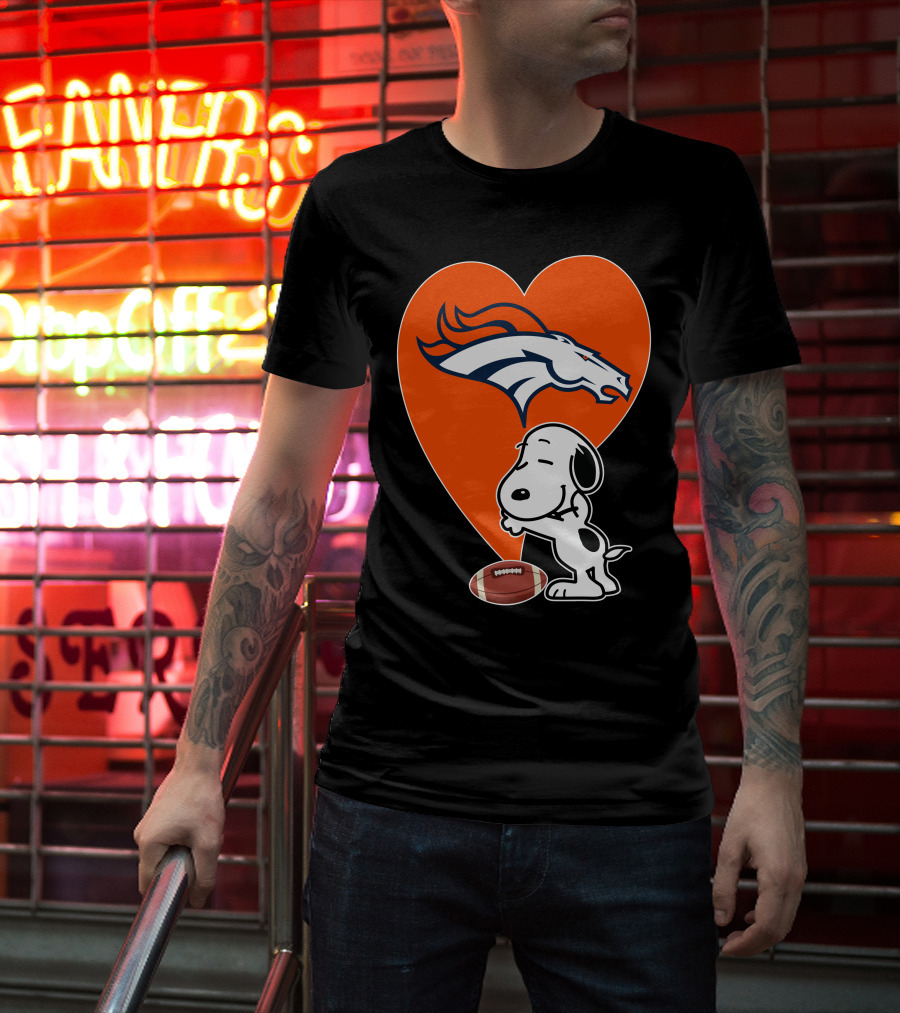 Denver Broncos Snoopy Hug Heart Logo Football T-Shirt