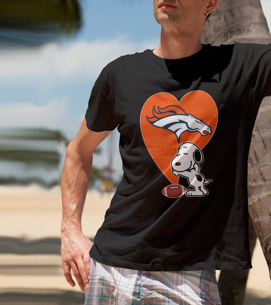 Denver Broncos Snoopy Hug Heart Logo Football T-Shirt
