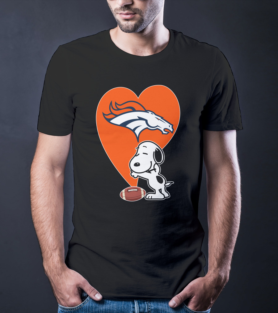 Denver Broncos Snoopy Hug Heart Logo Football T-Shirt