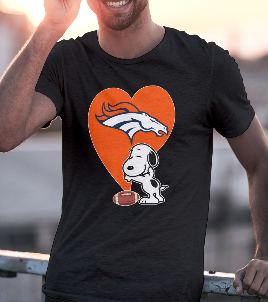 Denver Broncos Snoopy Hug Heart Logo Football T-Shirt