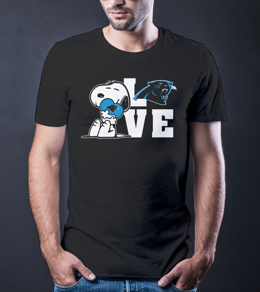 Snoopy Love Carolina Panthers Logo Peanuts NFL Football T-Shirt