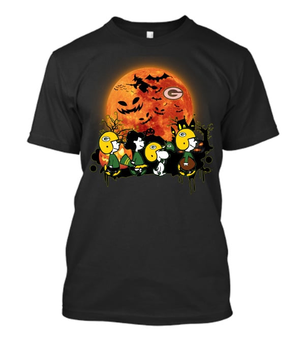 Green Bay Packers Halloween Peanuts Characters Under Full Moon T-Shirt