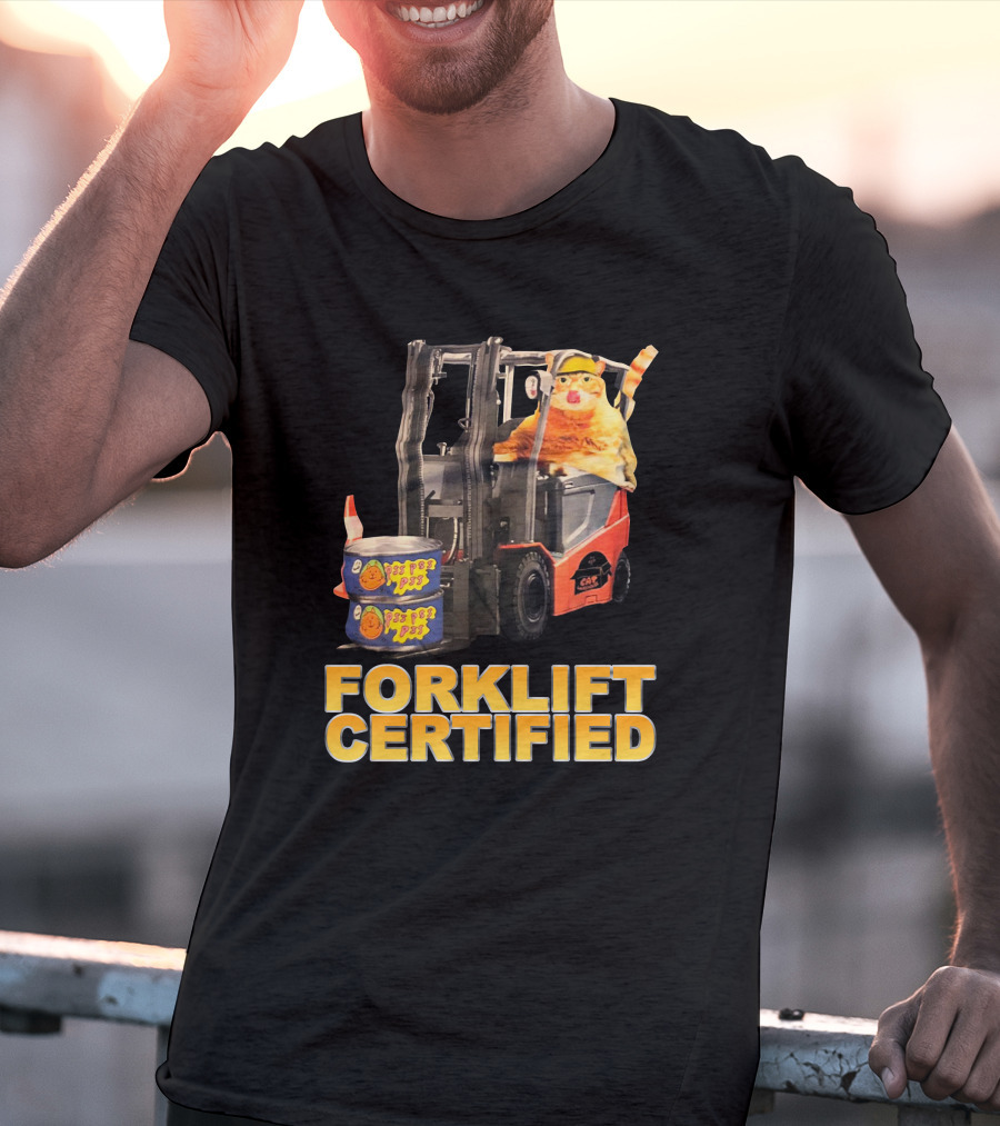 Forklift Certified Cat With Chef Pepe Soup Cans T-Shirt