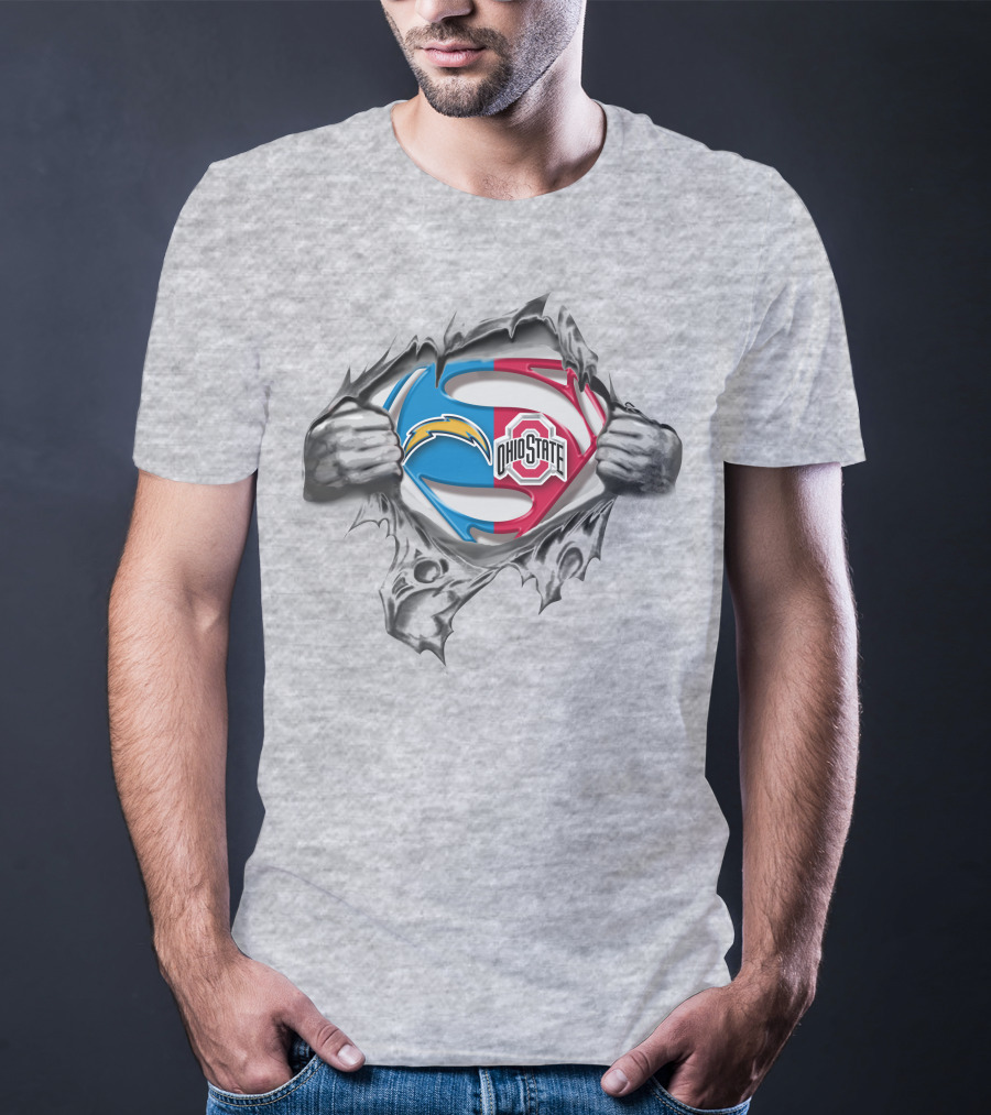 Los Angeles Chargers Ohio State Buckeyes Superman Logo Fusion T-Shirt