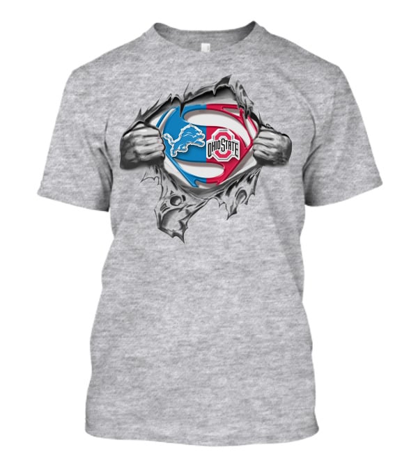 Detroit Lions Ohio State Buckeyes Superman Logo Tear T-Shirt