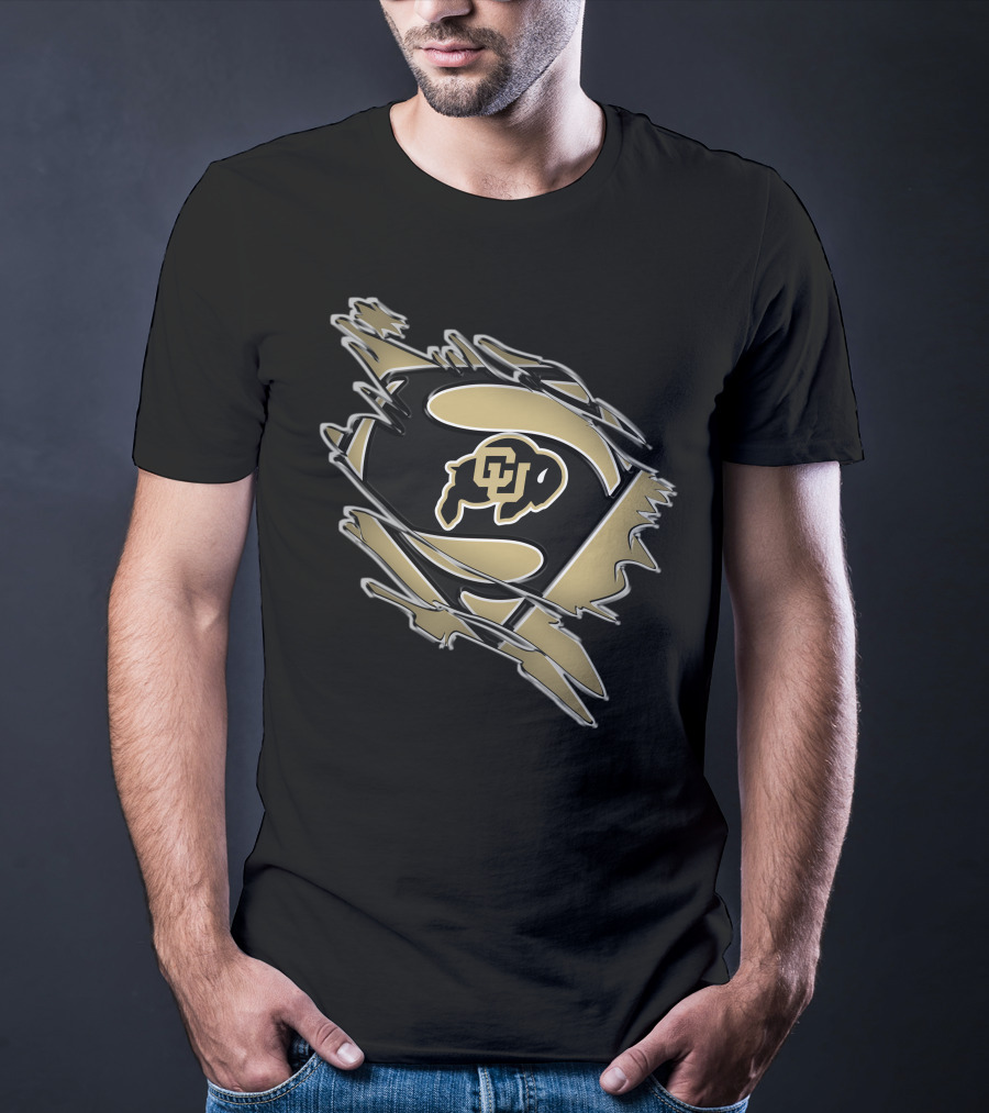 Colorado Buffaloes Superman Logo Inside Rip Effect T-Shirt