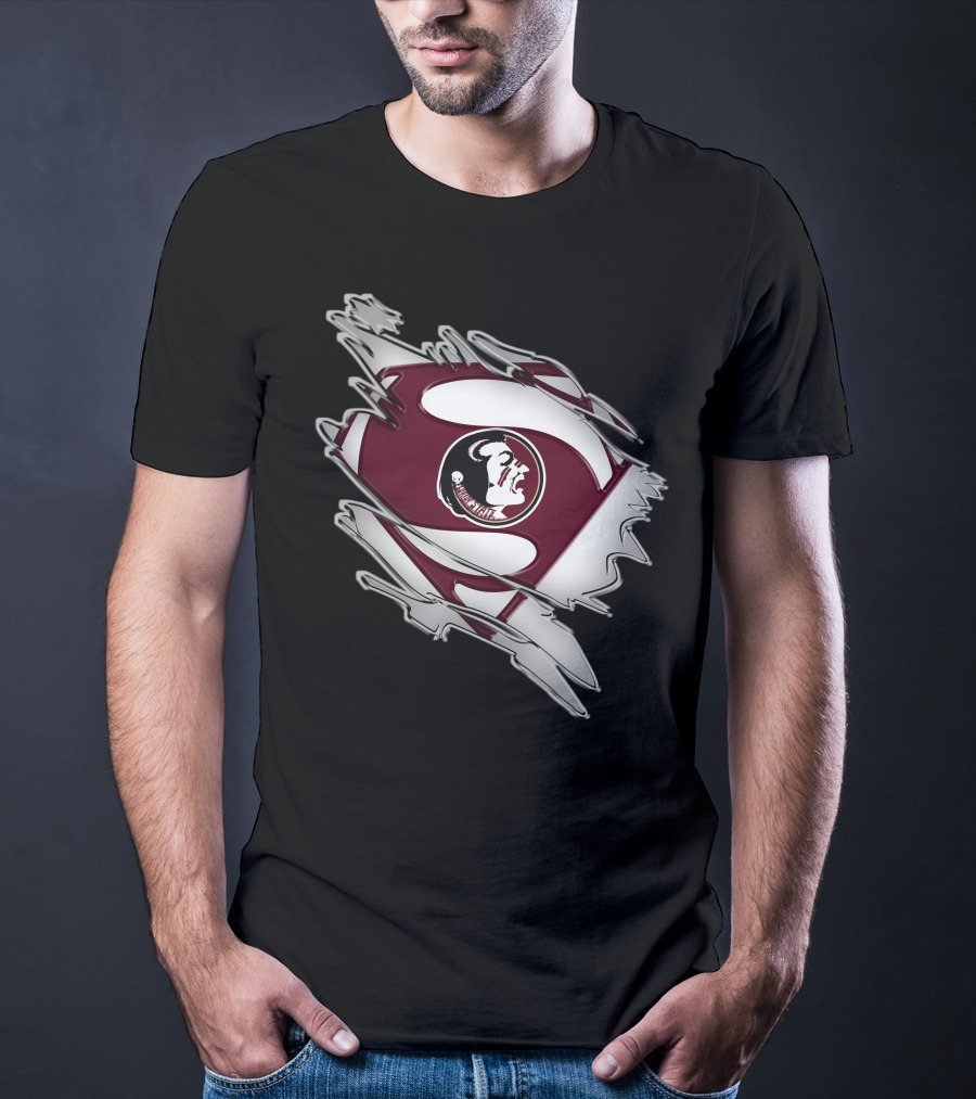 Florida State Seminoles Superman Logo Icon With Torn Suit Effect T-Shirt