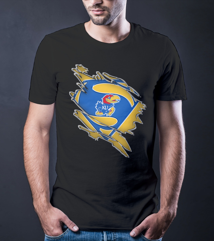 Kansas Jayhawks Super Man Logo KU Jayhawk Crest T-Shirt