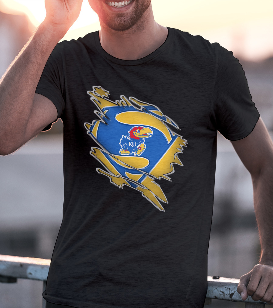 Kansas Jayhawks Super Man Logo KU Jayhawk Crest T-Shirt