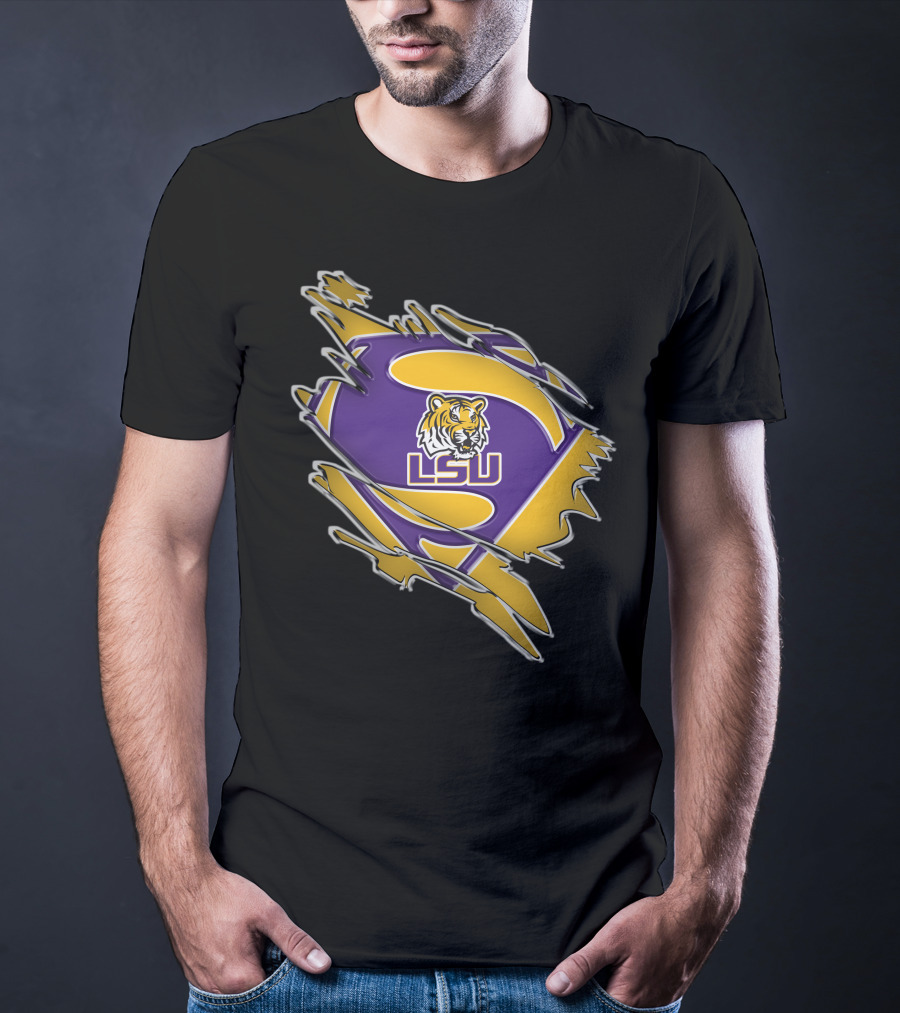 LSU Tigers Superman Logo Rip T-Shirt