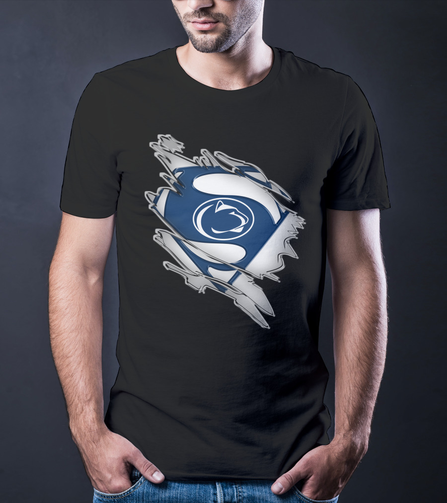 Penn State Nittany Lions Superman Logo Blue And White Shield T-Shirt