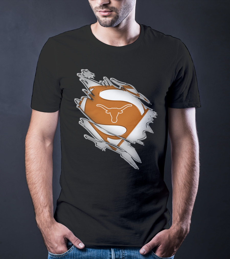 Texas Longhorns Superman Logo Rip T-Shirt