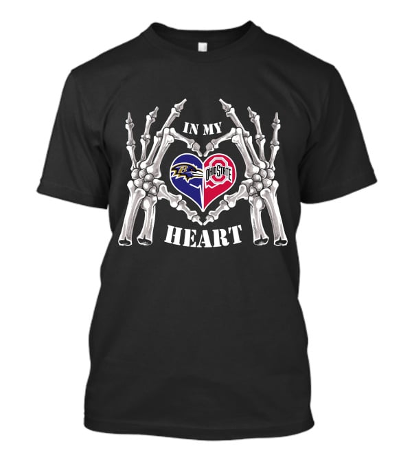 In My Heart Baltimore Ravens Ohio State Buckeyes Skeleton Hands Football Fans T-Shirt