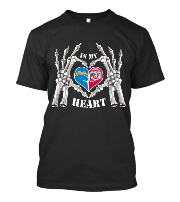 In My Heart Los Angeles Chargers Ohio State Buckeyes Skeleton Hands T-Shirt