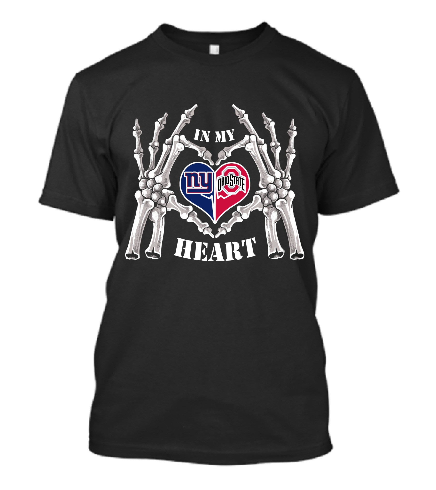In My Heart New York Giants Ohio State Buckeyes Skeleton Hands T-Shirt