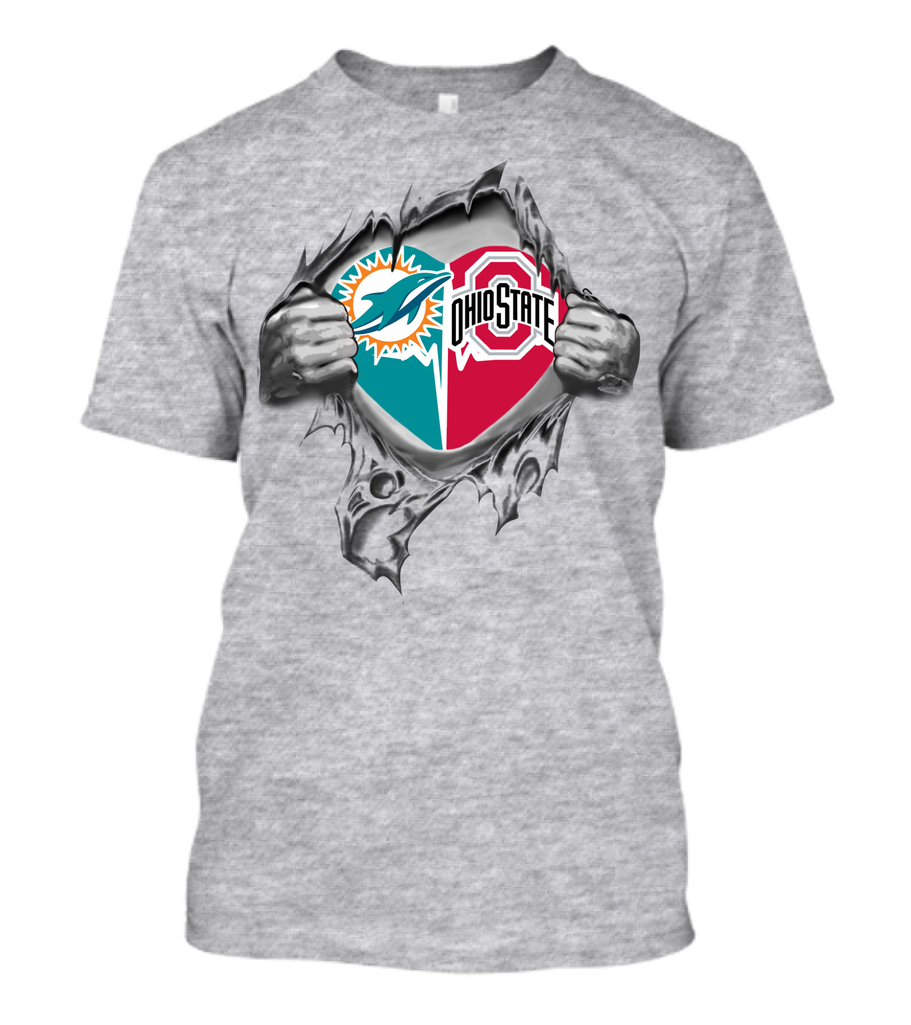 Miami Dolphins Ohio State Buckeyes Heart Torn T-Shirt