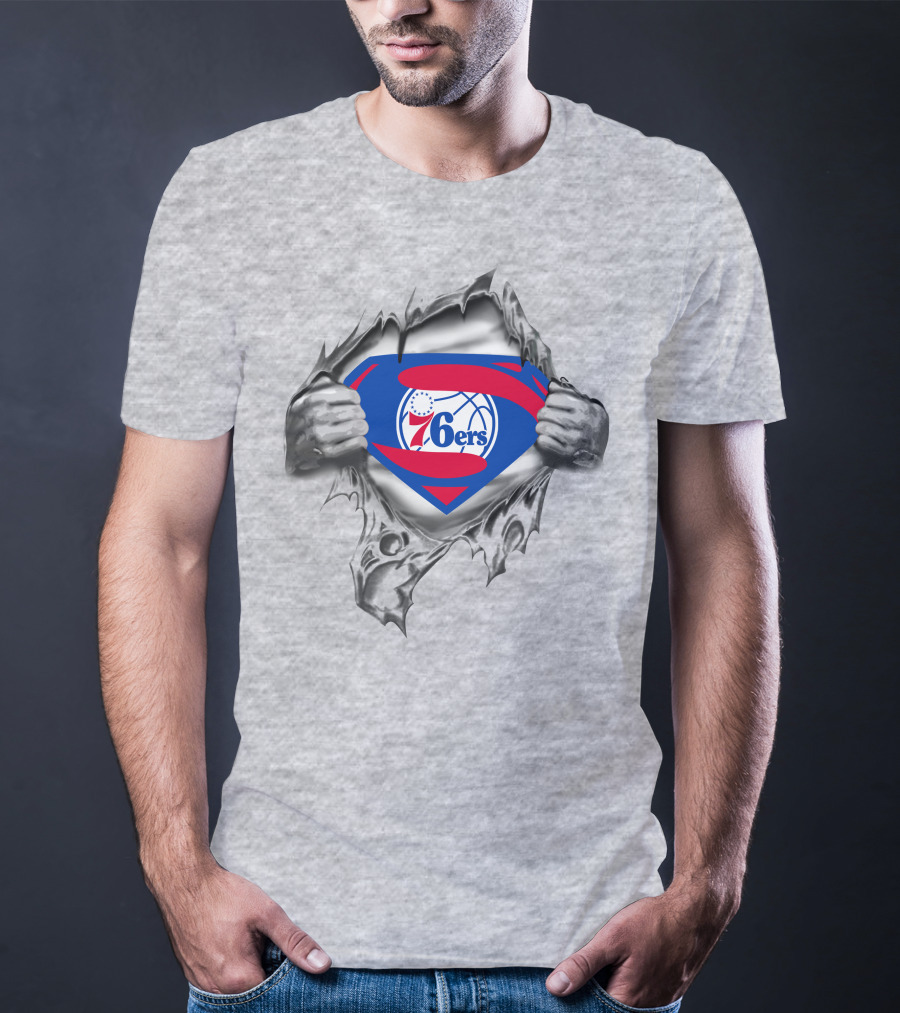 Philadelphia 76ers Superman Logo Rip Basketball T-Shirt