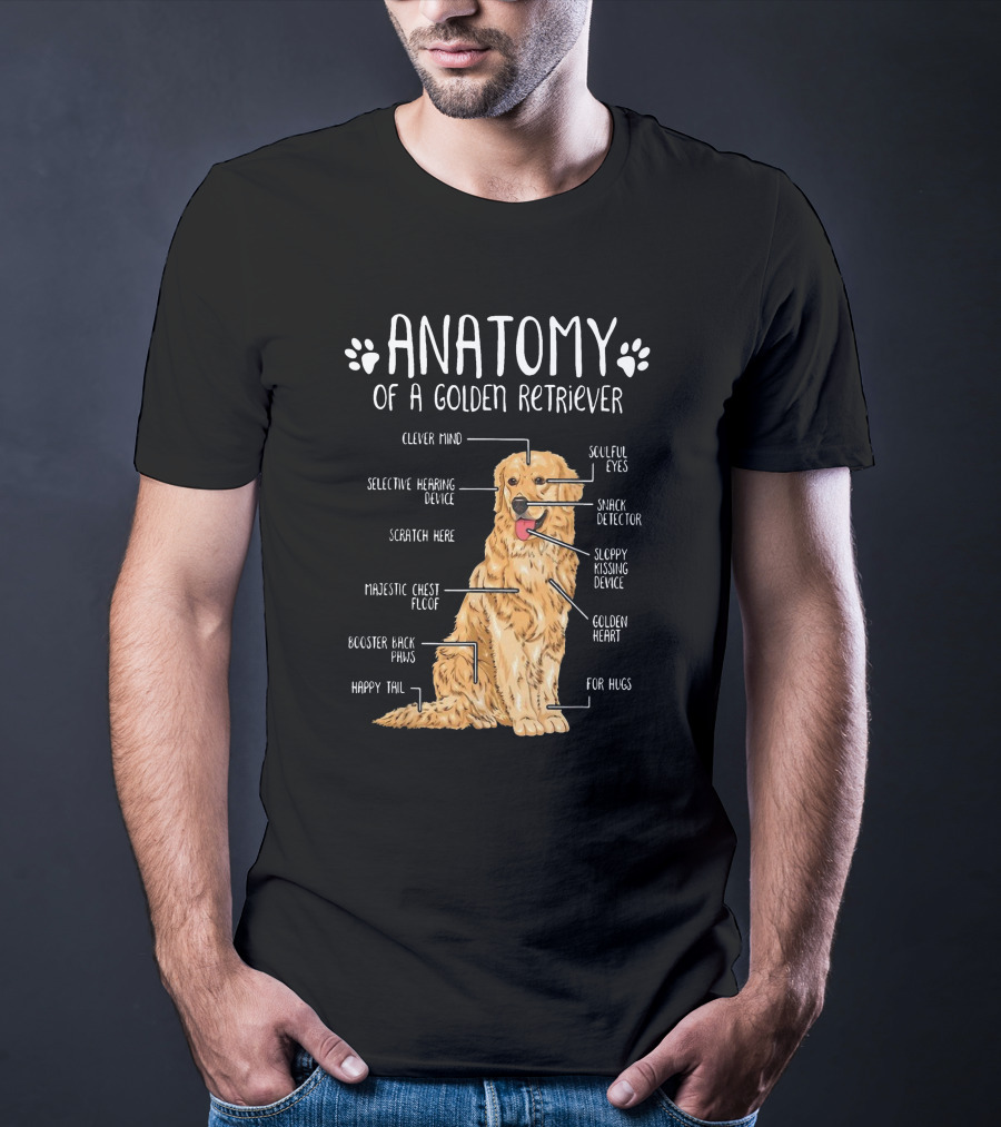 Anatomy Of A Golden Retriever Clever Mind Soulful Eyes Sloppy Kissing Device Happy Tail Booster Back Paws T-Shirt