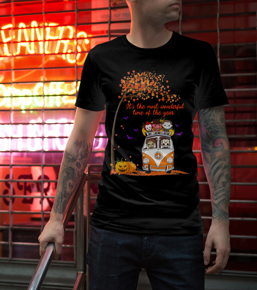Horror Characters Halloween Road Trip Most Wonderful Time Of The Year T-Shirt