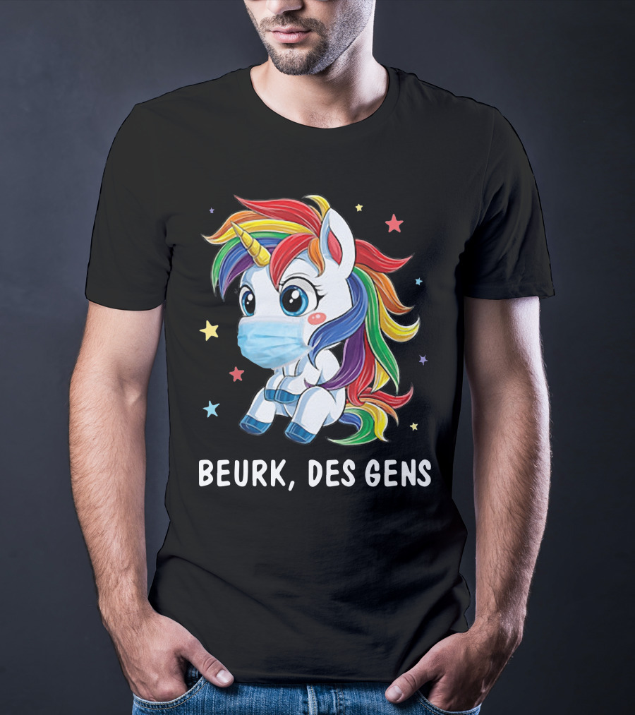 Licorne Arc-en-Ciel Masque Beurk Des Gens Étoiles T-Shirt