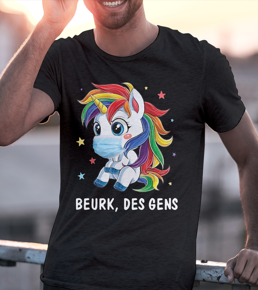 Licorne Arc-en-Ciel Masque Beurk Des Gens Étoiles T-Shirt