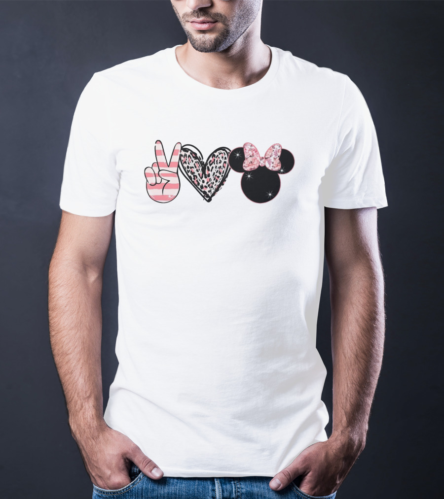 Minnie Peace Love Magic Leopard Print Sparkle Bow T-Shirt