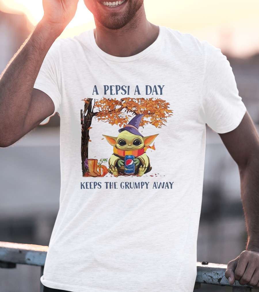 Baby Yoda A Pepsi A Day Keeps The Grumpy Away Halloween Fall T-Shirt