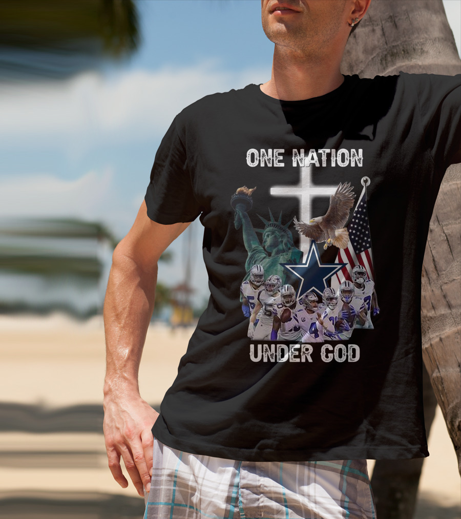 One Nation Under God Dallas Cowboys Statue Of Liberty American Flag Eagle Players T-Shirt