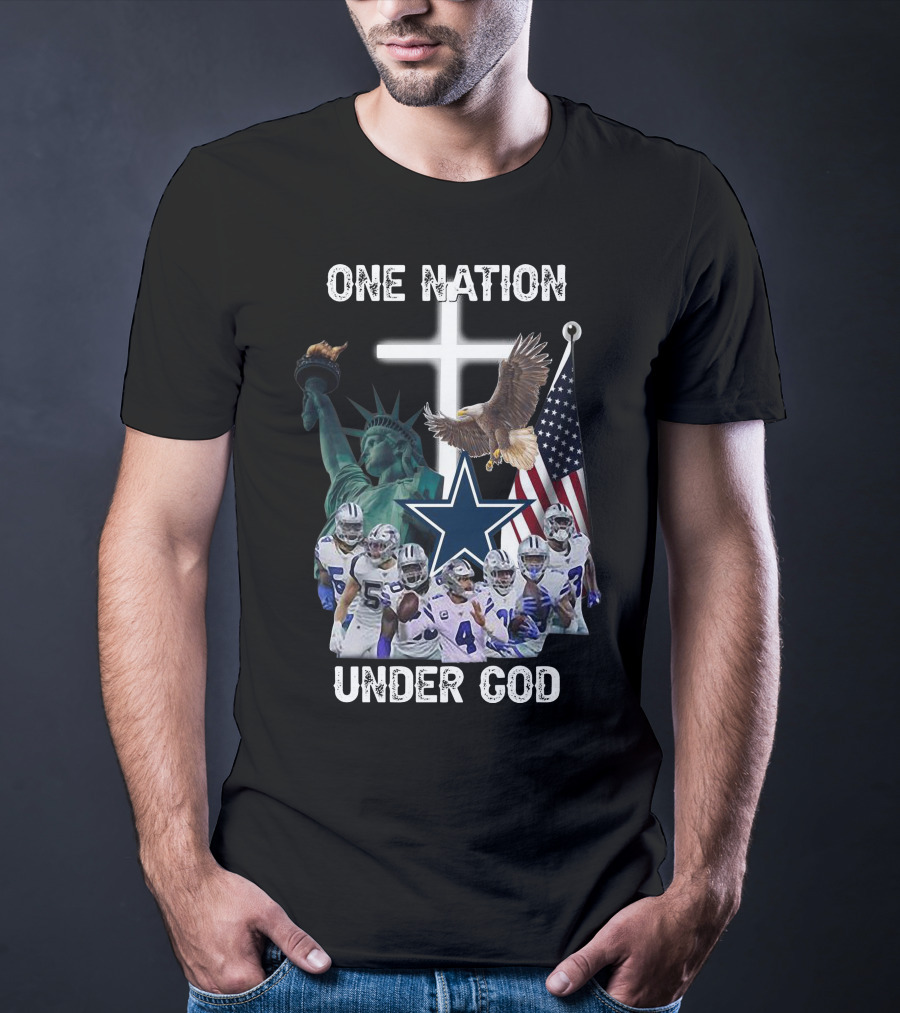 One Nation Under God Dallas Cowboys Statue Of Liberty American Flag Eagle Players T-Shirt