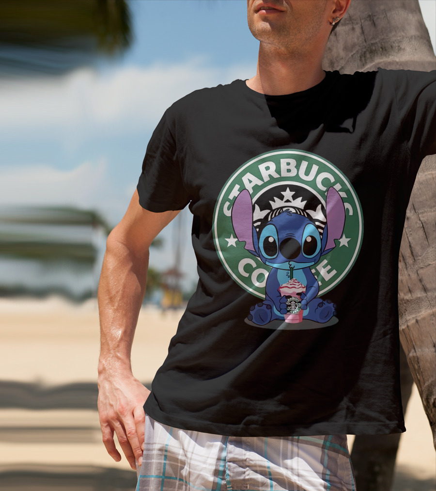 Stitch Drinking Starbucks Coffee T-Shirt