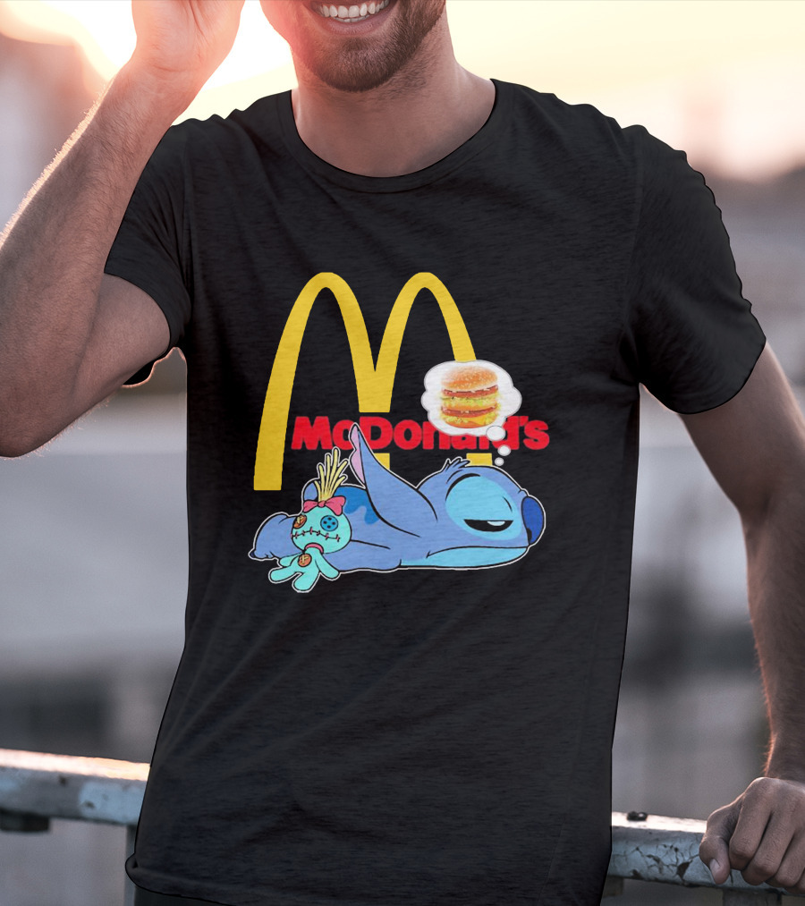 Stitch Sleeping Under McDonald's Golden Arches Dreaming Of Burger T-Shirt