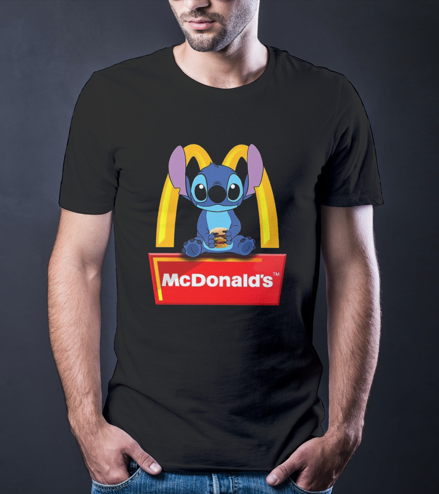 Baby Stitch Holding McDonald's Burger In Iconic T-Shirt
