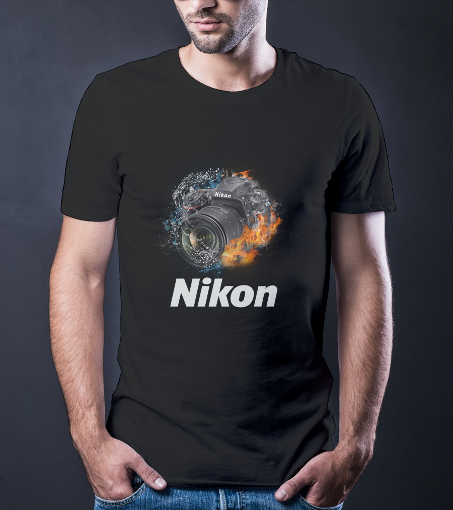 Nikon Camera Immersed In Water And Fire Elements T-Shirt