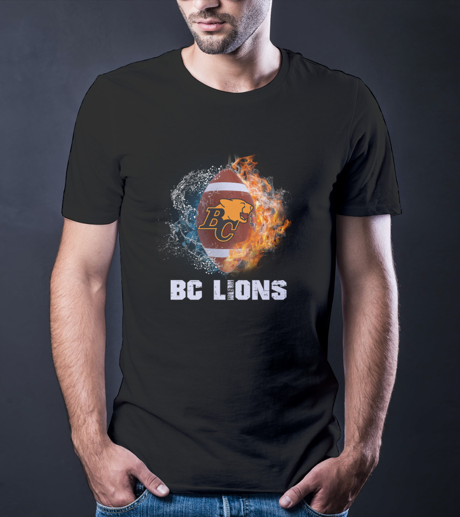 BC Lions Football Logo With Fire And Water Elements T-Shirt