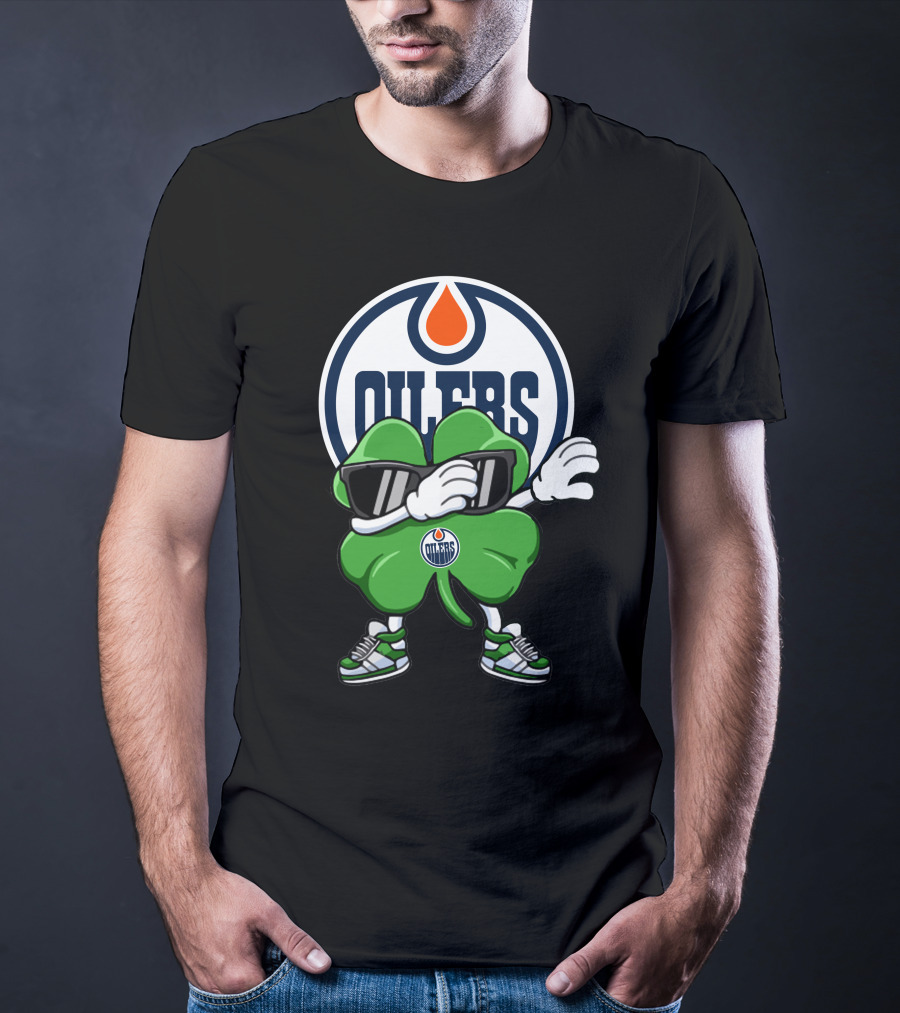 Edmonton Oilers Shamrock Character With Sunglasses And Sneakers T-Shirt