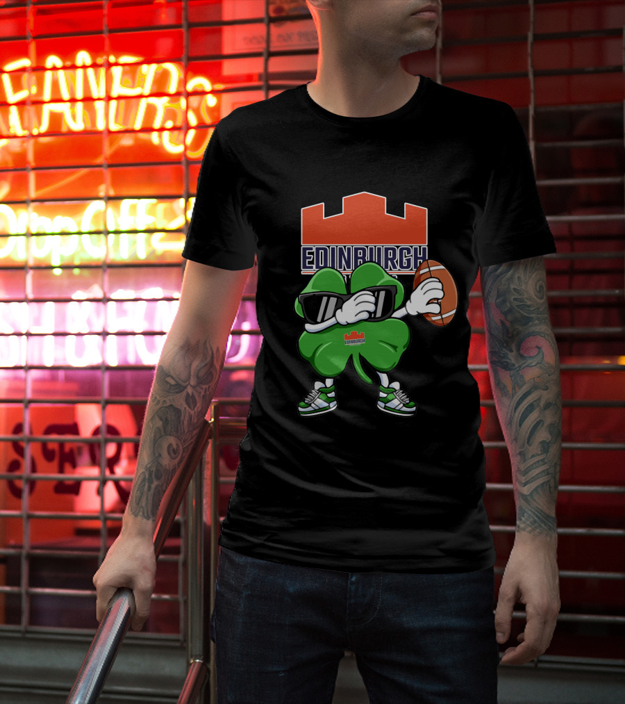 Edinburgh Rugby Clover Holding Rugby Ball With Sunglasses And Sneakers T-Shirt