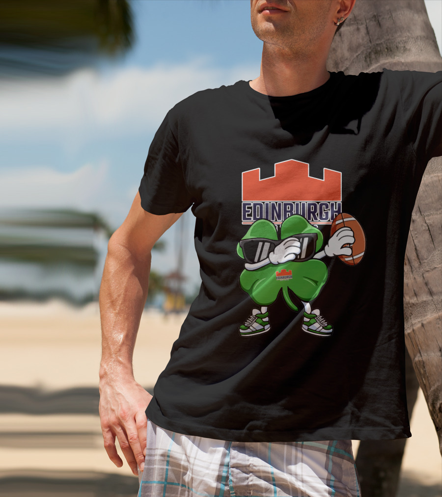 Edinburgh Rugby Clover Holding Rugby Ball With Sunglasses And Sneakers T-Shirt