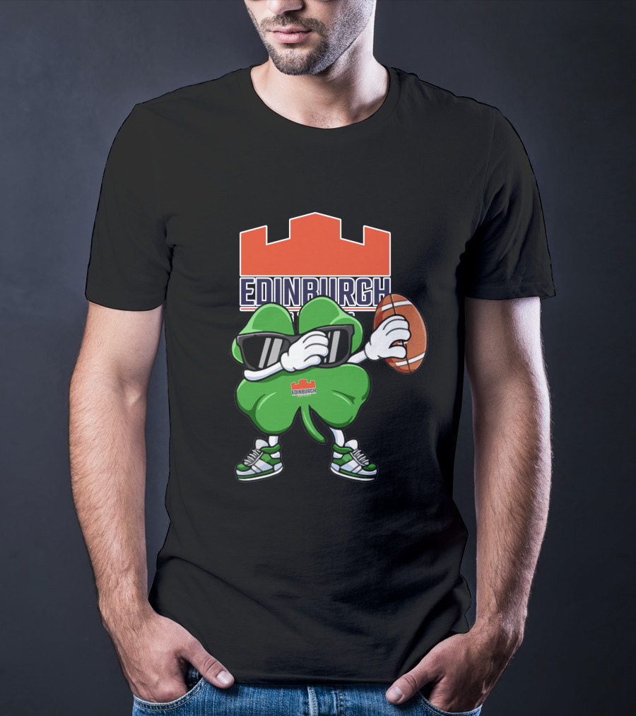 Edinburgh Rugby Clover Holding Rugby Ball With Sunglasses And Sneakers T-Shirt