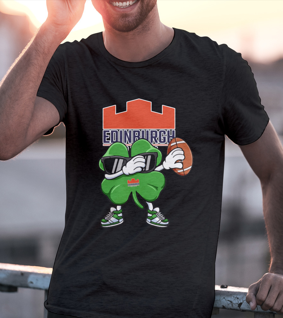 Edinburgh Rugby Clover Holding Rugby Ball With Sunglasses And Sneakers T-Shirt