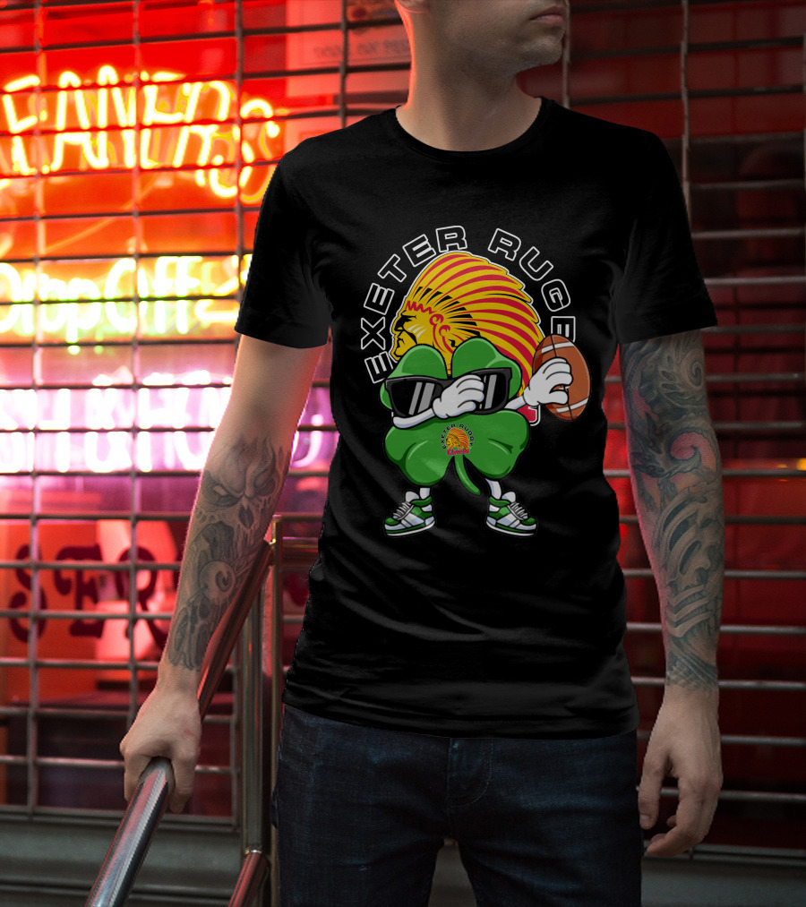 Exeter Rugger Chiefs Shamrock With Sunglasses And Rugby Ball T-Shirt