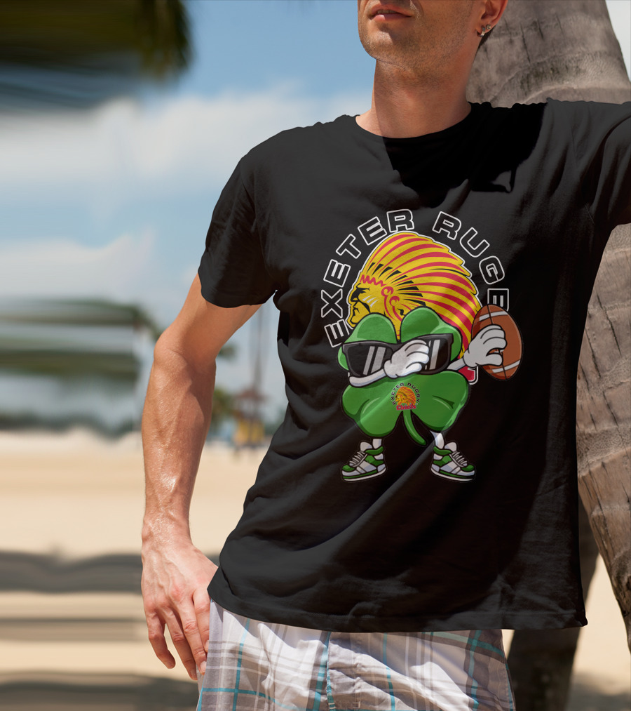 Exeter Rugger Chiefs Shamrock With Sunglasses And Rugby Ball T-Shirt