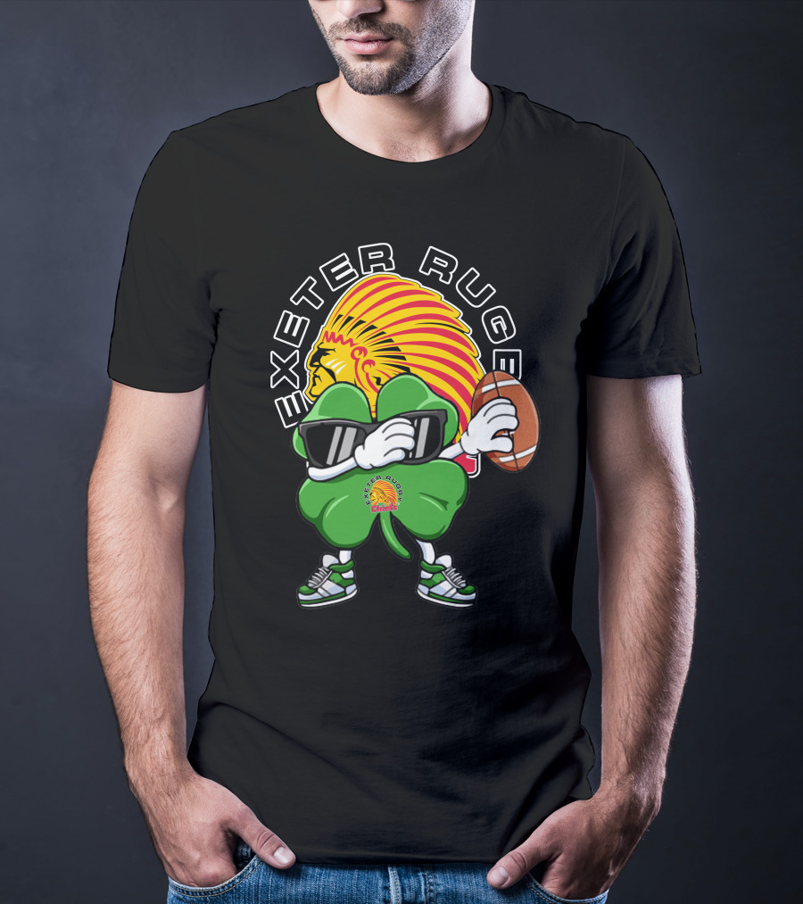 Exeter Rugger Chiefs Shamrock With Sunglasses And Rugby Ball T-Shirt