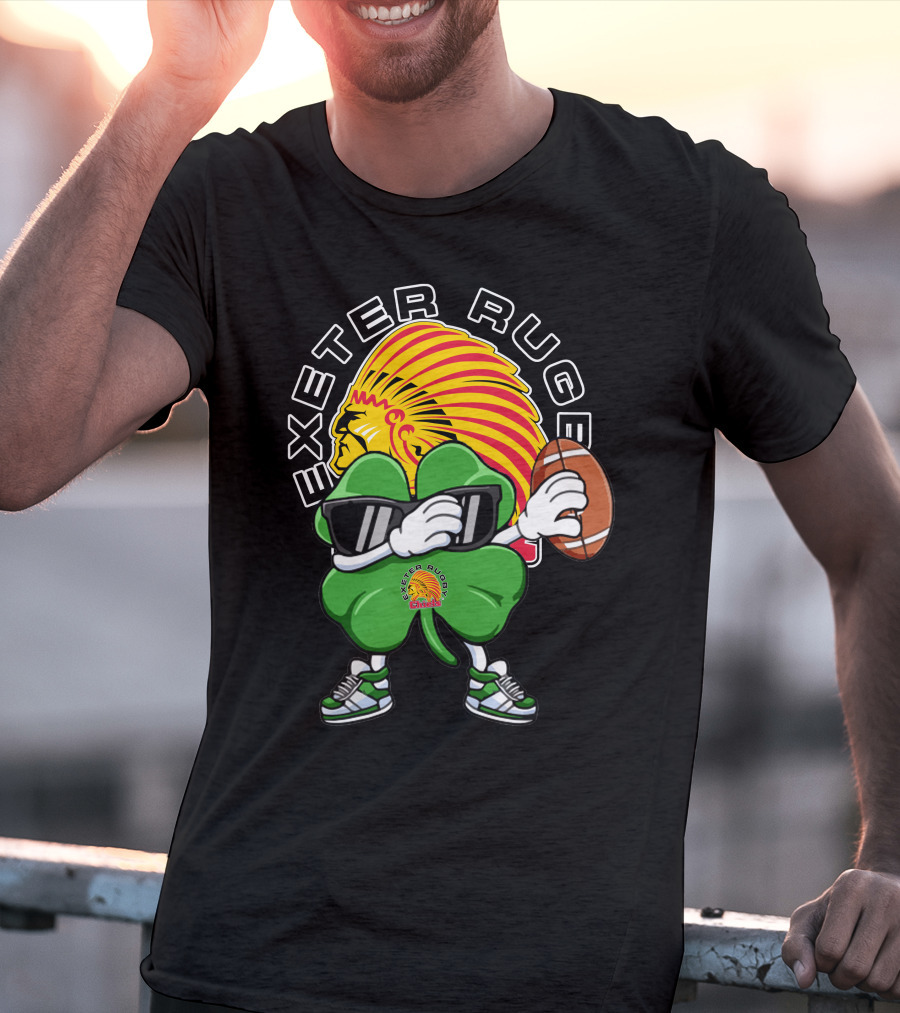 Exeter Rugger Chiefs Shamrock With Sunglasses And Rugby Ball T-Shirt