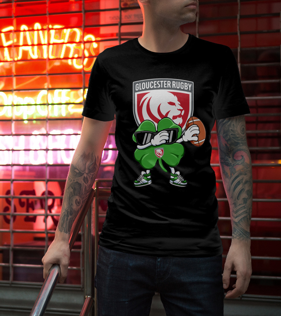 Gloucester Rugby Shamrock Lion Logo With Rugby Ball T-Shirt