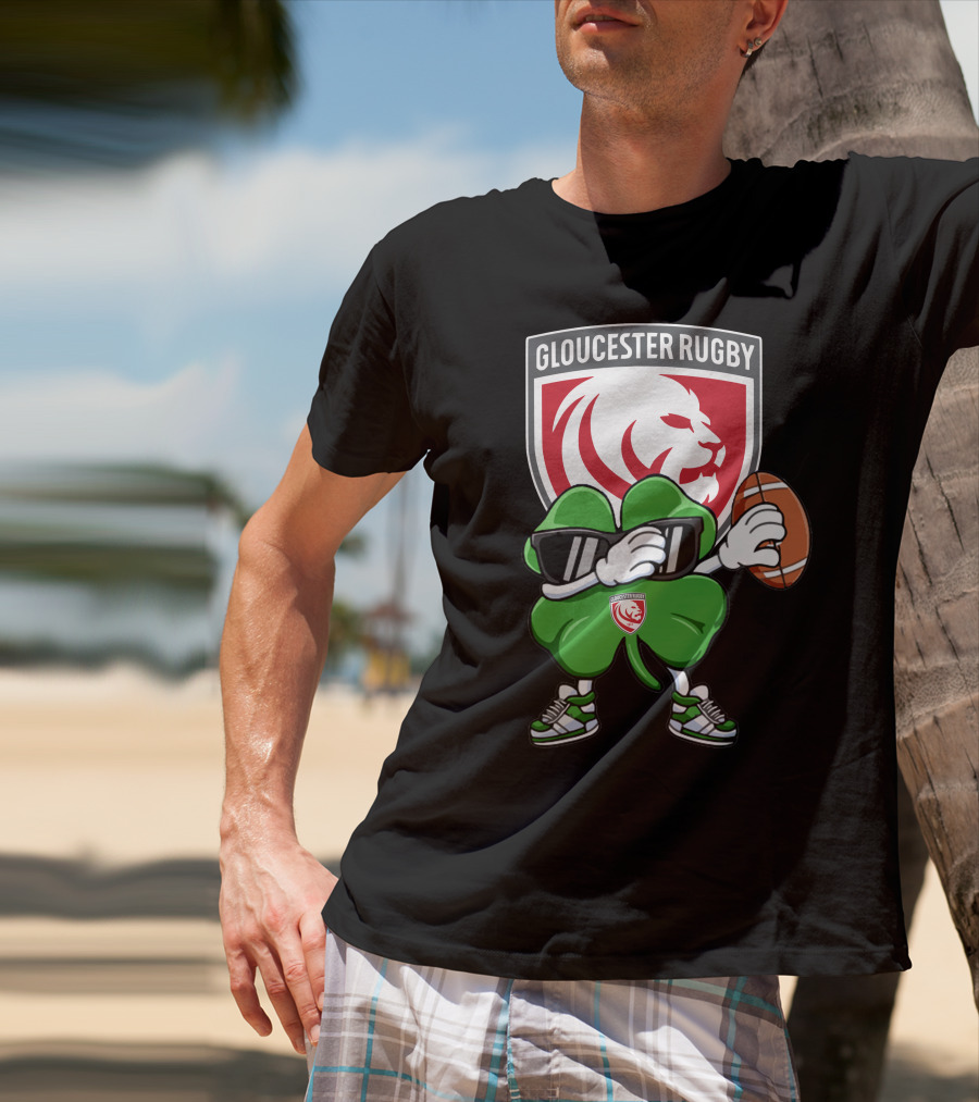Gloucester Rugby Shamrock Lion Logo With Rugby Ball T-Shirt