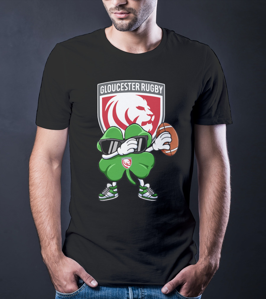 Gloucester Rugby Shamrock Lion Logo With Rugby Ball T-Shirt