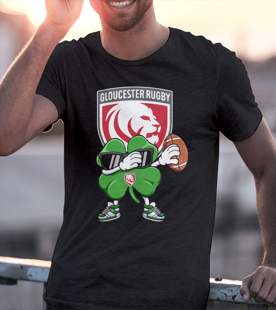 Gloucester Rugby Shamrock Lion Logo With Rugby Ball T-Shirt